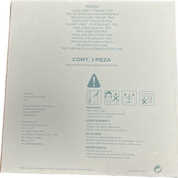 PARTYLITE “CLEAR LINES” STEMMED TRIO NIB - Picture 2 of 3